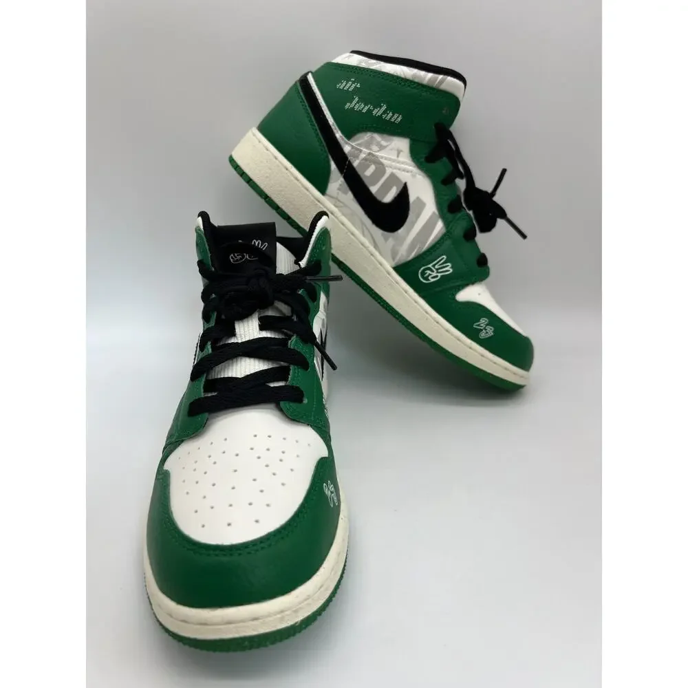 Jordan 1 Mid SE Overbranded GS Pine Green Sneakers HF3200-300 Size 7Y